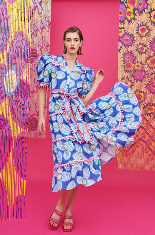 LOTTIE DRESS ACID FLOWERS BLUE - CELIA B